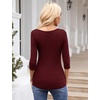 image:imageMicoson Fall Sexy Sweetheart Neck Tops for Women Casual 34 Sleeve Basic Layering Shirt Slim Fit Plain T Shirt Burgundy L