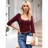 image:imageMicoson Fall Sexy Sweetheart Neck Tops for Women Casual 34 Sleeve Basic Layering Shirt Slim Fit Plain T Shirt Burgundy L