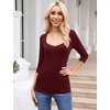 image:imageMicoson Fall Sexy Sweetheart Neck Tops for Women Casual 34 Sleeve Basic Layering Shirt Slim Fit Plain T Shirt Burgundy L