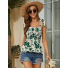 image:imageMicoson Ruffle Tank Tops for Women Summer Square Neck Sleeveless Tops Tie Shoulder Chiffon Blouse Babydoll ShirtsApricot Green Floral