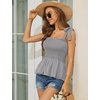 image:imageMicoson Ruffle Tank Tops for Women Summer Square Neck Sleeveless Tops Tie Shoulder Chiffon Blouse Babydoll ShirtsBlack White Plaid