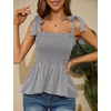 image:imageMicoson Ruffle Tank Tops for Women Summer Square Neck Sleeveless Tops Tie Shoulder Chiffon Blouse Babydoll ShirtsBlack White Plaid