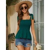 image:imageMicoson Ruffle Tank Tops for Women Summer Square Neck Sleeveless Tops Tie Shoulder Chiffon Blouse Babydoll ShirtsDark Green