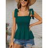 image:imageMicoson Ruffle Tank Tops for Women Summer Square Neck Sleeveless Tops Tie Shoulder Chiffon Blouse Babydoll ShirtsDark Green