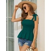 image:imageMicoson Ruffle Tank Tops for Women Summer Square Neck Sleeveless Tops Tie Shoulder Chiffon Blouse Babydoll ShirtsDark Green