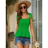 image:imageMicoson Ruffle Tank Tops for Women Summer Square Neck Sleeveless Tops Tie Shoulder Chiffon Blouse Babydoll ShirtsGreen
