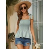 image:imageMicoson Ruffle Tank Tops for Women Summer Square Neck Sleeveless Tops Tie Shoulder Chiffon Blouse Babydoll ShirtsGreen White Stripes