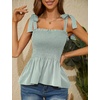image:imageMicoson Ruffle Tank Tops for Women Summer Square Neck Sleeveless Tops Tie Shoulder Chiffon Blouse Babydoll ShirtsGreen White Stripes