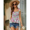 image:imageMicoson Ruffle Tank Tops for Women Summer Square Neck Sleeveless Tops Tie Shoulder Chiffon Blouse Babydoll ShirtsHawaii Print