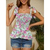 image:imageMicoson Ruffle Tank Tops for Women Summer Square Neck Sleeveless Tops Tie Shoulder Chiffon Blouse Babydoll ShirtsHawaii Print