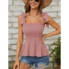 image:imageMicoson Ruffle Tank Tops for Women Summer Square Neck Sleeveless Tops Tie Shoulder Chiffon Blouse Babydoll ShirtsPink