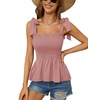 image:imageMicoson Ruffle Tank Tops for Women Summer Square Neck Sleeveless Tops Tie Shoulder Chiffon Blouse Babydoll ShirtsPink