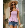 image:imageMicoson Ruffle Tank Tops for Women Summer Square Neck Sleeveless Tops Tie Shoulder Chiffon Blouse Babydoll ShirtsPink White Plaid