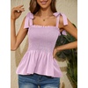 image:imageMicoson Ruffle Tank Tops for Women Summer Square Neck Sleeveless Tops Tie Shoulder Chiffon Blouse Babydoll ShirtsPink White Plaid