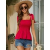 image:imageMicoson Ruffle Tank Tops for Women Summer Square Neck Sleeveless Tops Tie Shoulder Chiffon Blouse Babydoll ShirtsRed