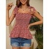 image:imageMicoson Ruffle Tank Tops for Women Summer Square Neck Sleeveless Tops Tie Shoulder Chiffon Blouse Babydoll ShirtsRed Floral
