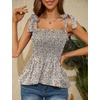 image:imageMicoson Ruffle Tank Tops for Women Summer Square Neck Sleeveless Tops Tie Shoulder Chiffon Blouse Babydoll ShirtsSky Blue Floral