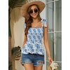image:imageMicoson Ruffle Tank Tops for Women Summer Square Neck Sleeveless Tops Tie Shoulder Chiffon Blouse Babydoll ShirtsWhite Blue Floral