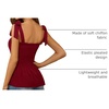 image:imageMicoson Ruffle Tank Tops for Women Summer Square Neck Sleeveless Tops Tie Shoulder Chiffon Blouse Babydoll ShirtsWine Red