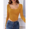 image:imageMicoson Sweetheart Tops Long Sleeve Crop Tops Low Cut Ribbed Slim Fitted Sexy Casual Gonging Out Cute Shirt Tops