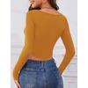 image:imageMicoson Sweetheart Tops Long Sleeve Crop Tops Low Cut Ribbed Slim Fitted Sexy Casual Gonging Out Cute Shirt Tops