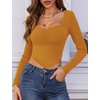 image:imageMicoson Sweetheart Tops Long Sleeve Crop Tops Low Cut Ribbed Slim Fitted Sexy Casual Gonging Out Cute Shirt Tops