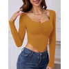 image:imageMicoson Sweetheart Tops Long Sleeve Crop Tops Low Cut Ribbed Slim Fitted Sexy Casual Gonging Out Cute Shirt Tops
