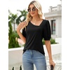 image:imageMicoson Women Puff Sleeves Tops Fashion Asymmetrical Neck Shirt Dressy Casual Tunic Blouses S2XL
