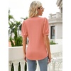 image:imageMicoson Womens 2024 Casual Puff Sleeve Shirt Flattering Asymmetrical Neck Tops Solid Fitted Tee Blouse Coral Pink L