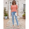 image:imageMicoson Womens 2024 Casual Puff Sleeve Shirt Flattering Asymmetrical Neck Tops Solid Fitted Tee Blouse Coral Pink L