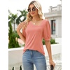 image:imageMicoson Womens 2024 Casual Puff Sleeve Shirt Flattering Asymmetrical Neck Tops Solid Fitted Tee Blouse Coral Pink L