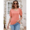 image:imageMicoson Womens 2024 Casual Puff Sleeve Shirt Flattering Asymmetrical Neck Tops Solid Fitted Tee Blouse Coral Pink L