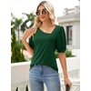 image:imageMicoson Womens 2024 Summer Asymmetrical V Neck Tops Puff Short Sleeve Shirts Casual Green Blouses Lightweight Tunics Green L
