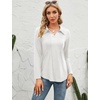 image:imageMicoson Womens 34 RollUp Sleeve Tops Collared V Neck Pleated Front Casual Loose Tunic Blouses White XL