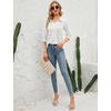 image:imageMicoson Womens 34 RollUp Sleeve Tops Collared V Neck Pleated Front Casual Loose Tunic Blouses White XL