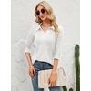 image:imageMicoson Womens 34 RollUp Sleeve Tops Collared V Neck Pleated Front Casual Loose Tunic Blouses White XL