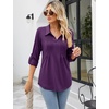 image:imageMicoson Womens Dressy V Neck Lapel Pleated Front Tops Roll Up 34 Sleeve Shirts Tunic Tops Blouses Dark Purple XL