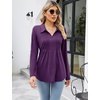 image:imageMicoson Womens Dressy V Neck Lapel Pleated Front Tops Roll Up 34 Sleeve Shirts Tunic Tops Blouses Dark Purple XL
