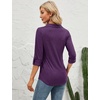 image:imageMicoson Womens Dressy V Neck Lapel Pleated Front Tops Roll Up 34 Sleeve Shirts Tunic Tops Blouses Dark Purple XL