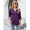image:imageMicoson Womens Dressy V Neck Lapel Pleated Front Tops Roll Up 34 Sleeve Shirts Tunic Tops Blouses Dark Purple XL