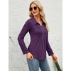 image:imageMicoson Womens Dressy V Neck Lapel Pleated Front Tops Roll Up 34 Sleeve Shirts Tunic Tops Blouses Dark Purple XL