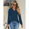 image:imageMicoson Womens Long Sleeve Button Lapel Tunic Tops V Neck Business Casual Swing Sweatshirt PulloverBlue
