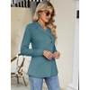 image:imageMicoson Womens Long Sleeve Button Lapel Tunic Tops V Neck Business Casual Swing Sweatshirt PulloverBlue Green