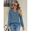 image:imageMicoson Womens Long Sleeve Button Lapel Tunic Tops V Neck Business Casual Swing Sweatshirt PulloverDenim Blue
