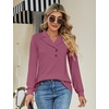 image:imageMicoson Womens Long Sleeve Button Lapel Tunic Tops V Neck Business Casual Swing Sweatshirt PulloverMagenta