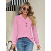 image:imageMicoson Womens Long Sleeve Button Lapel Tunic Tops V Neck Business Casual Swing Sweatshirt PulloverPink