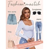 image:imageMicoson Womens Long Sleeve Sweetheart Neck Crop Top Ribbed Knit Fitted Low Cut Tops Cleavage Sexy Ruched Fall Tee Shirts