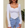 image:imageMicoson Womens Long Sleeve Sweetheart Neck Crop Top Ribbed Knit Fitted Low Cut Tops Cleavage Sexy Ruched Fall Tee Shirts