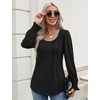 image:imageMicoson Womens Long Sleeve Tops Dressy Casual Crew Neck Pleated Tunic Business Loose Blouses SXXL