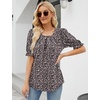 image:imageMicoson Womens Pleated Scoop Neck Tops Casual Puff Short Sleeve Shirt Summer Flowy Tunic Blouse with Curved Hem